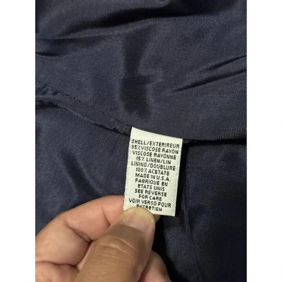 TALBOTS VINTAGE Women Petite Navy Double Breasted Nautical Blazer Jacket Linen 6 - Picture 8 of 11